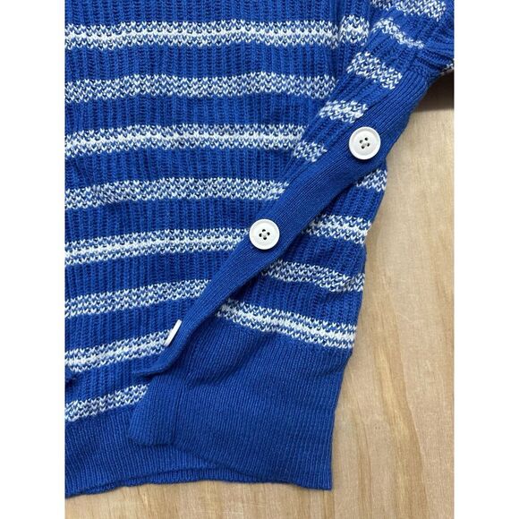 CAbi Womens Pullover Sweater M Blue Striped Oversized Knit Buttons Slouchy 6165 - Picture 3 of 7